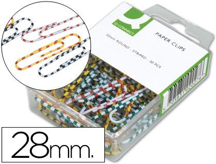Clips Colores Rayados Q-Connect -28 mm -Caja de 100 Unidades Colores Surtidos
