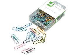 Clips Colores Rayados Q-Connect -28 mm -Caja de 100 Unidades Colores Surtidos