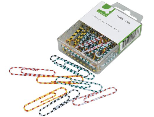 Clips Colores Rayados Q-Connect 50 mm -Caja de 30 Unidades Colores Surtidos