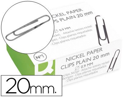 Clips Niquelados Q-Connect Nº1 20 mm Caja de 100