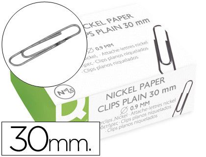 Clips Niquelados Q-Connect Nº1,5 30 mm Caja de 100