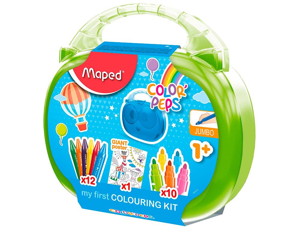 Colouring kit con 10 rotuladores Jumbo, poster gigante y 12 ceras jumbo