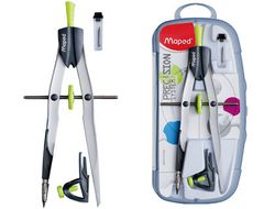 Compas con bigoteras, abrazadera universal y estuche minas gris Maped