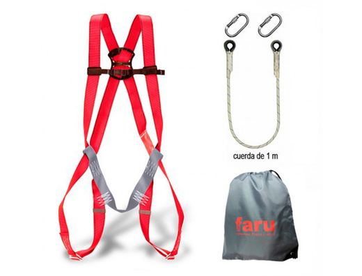 Conjunto anticaidas faru arnes p01 + cuerda c170 con 2 mosquetones virola + bolsa porta arnes