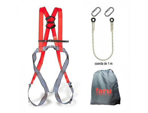 Conjunto anticaidas faru arnes p30f + cuerda c170 + 2 mosquetones virola + bolsa porta arnes