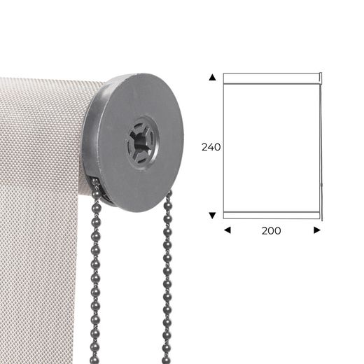 Cortina Enrollable 200 cm Ancho x 240 cm Alto - Color Blanco Lino Con Mecanico Gris