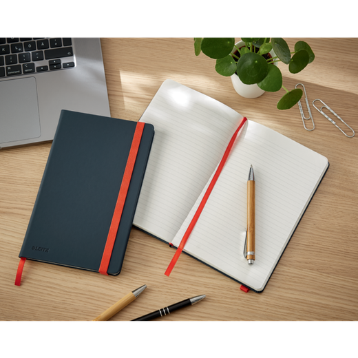 Cuaderno con tapas duras Leitz Cosy, 80 hojas, rayado horizontal, DIN A5, gris