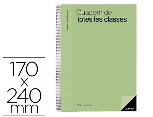 Cuaderno de todas las clases profesorado addittio 256 paginas dia pagina color verde 170x240 mm catalan