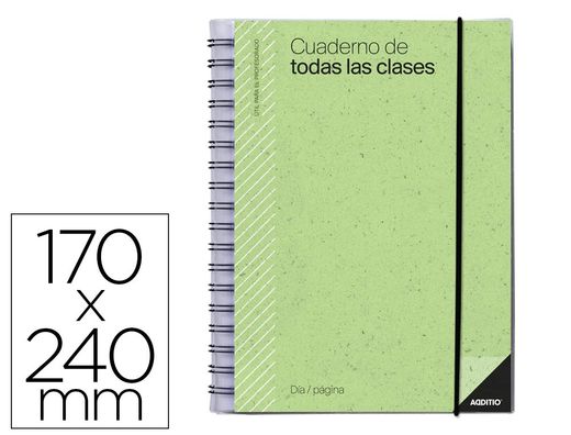Cuaderno de todas las clases profesorado addittio 256 paginas dia pagina color verde 170x240 mm
