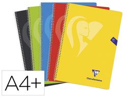 Cuaderno espiral clairefontaine tapa polipropileno folio 80 hojas 90 gr cuadro 4mm colores surtidos