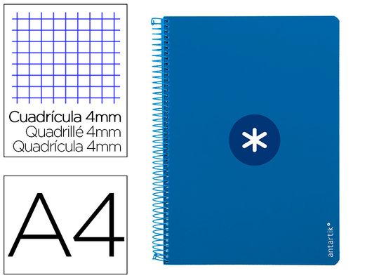 Cuaderno espiral liderpapel a4 antartik tapa dura 80h 100gr cuadro 4mm con margen color azul oscuro