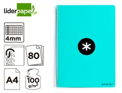 Cuaderno espiral liderpapel a4 antartik tapa dura 80h 100gr cuadro 4mm con margen color menta