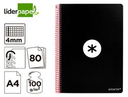 Cuaderno espiral liderpapel a4 antartik tapa dura 80h 100gr cuadro 4mm con margen color negro