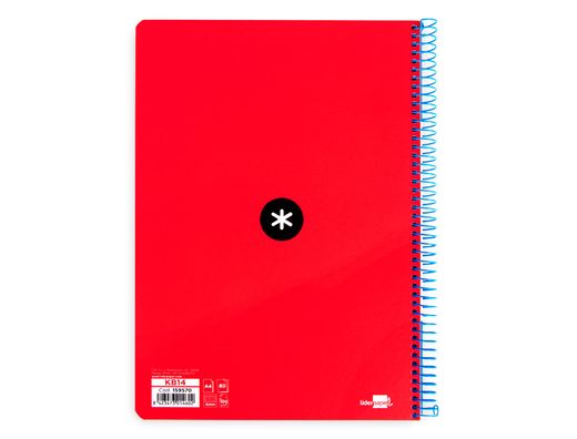 Cuaderno espiral liderpapel a4 antartik tapa dura 80h 100gr cuadro 4mm con margen color rojo