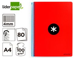 Cuaderno espiral liderpapel a4 antartik tapa dura 80h 100gr cuadro 4mm con margen color rojo