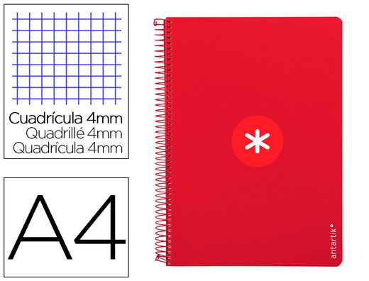 Cuaderno espiral liderpapel a4 antartik tapa dura 80h 90gr cuadro 4mm con margen color frambuesa