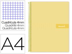 Cuaderno espiral liderpapel a4 crafty tapa forrada 80h 90 gr cuadro 4mm con margen color amarillo