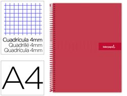 Cuaderno espiral liderpapel a4 crafty tapa forrada 80h 90 gr cuadro 4mm con margen color roja