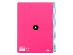 Cuaderno espiral liderpapel A4 micro antartik tapa dura 80h 90 gr cuadro 5mm sin bandas 4 taladros color rosa fluor.
