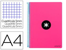 Cuaderno espiral liderpapel A4 micro antartik tapa dura 80h 90 gr cuadro 5mm sin bandas 4 taladros color rosa fluor.