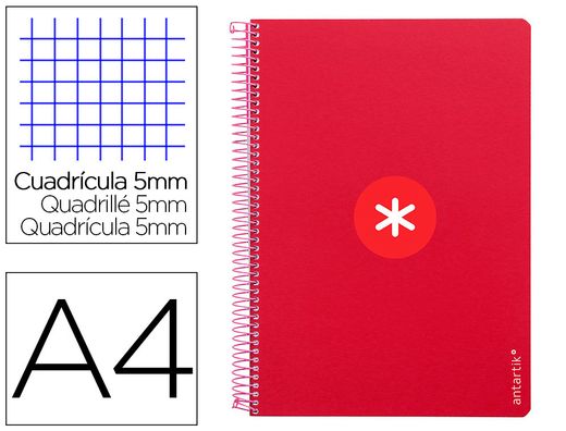 Cuaderno espiral liderpapel a4 micro antartik tapa dura 80h 100gr cuadro 5mm sin banda4 taladros color frambuesa