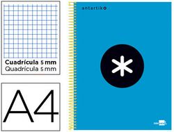 Cuaderno Espiral Liderpapel A4 Micro Antartik Tapa Forrada 120H 90 gr Cuadro5Mm 5 Bandas 4 Taladros Color Azul