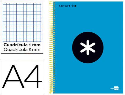 Cuaderno Espiral Liderpapel A4 Micro Antartik Tapa Forrada 120H 90 gr Cuadro5Mm 5 Bandas 4 Taladros Color Azul
