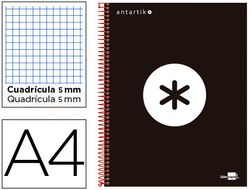 Cuaderno Espiral Liderpapel A4 Micro Antartik Tapa Forrada 120H 90 gr Cuadro5Mm 5 Bandas 4 Taladros Color Negro