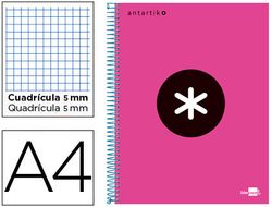 Cuaderno Espiral Liderpapel A4 Micro Antartik Tapa Forrada 120H 90 gr Cuadro5Mm 5 Bandas 4 Taladros Color Rosa