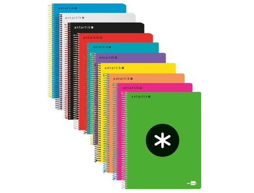 Cuaderno Espiral Liderpapel A4 Micro Antartik Tapa Forrada 120H 90 gr Cuadro5Mm 5 Bandas 4 Taladros Colores Surtidos S