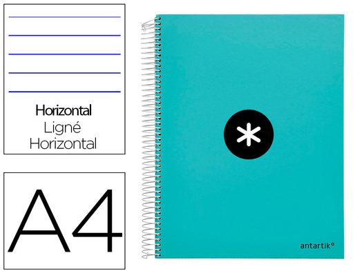 Cuaderno espiral liderpapel a4 micro antartik tapa forrada 120h 90 gr horizontal 5 banda4 taladores color menta