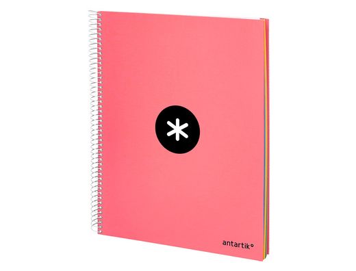 Cuaderno espiral liderpapel a4 micro antartik tapa forrada 120h 90 gr horizontal 5 banda4 taladors color coral