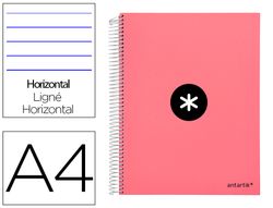 Cuaderno espiral liderpapel a4 micro antartik tapa forrada 120h 90 gr horizontal 5 banda4 taladors color coral