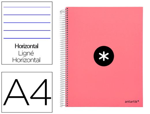 Cuaderno espiral liderpapel a4 micro antartik tapa forrada 120h 90 gr horizontal 5 banda4 taladors color coral