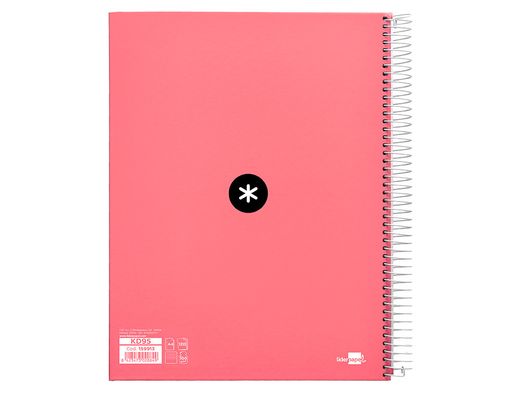 Cuaderno espiral liderpapel a4 micro antartik tapa forrada 120h 90 gr horizontal 5 banda4 taladors color coral