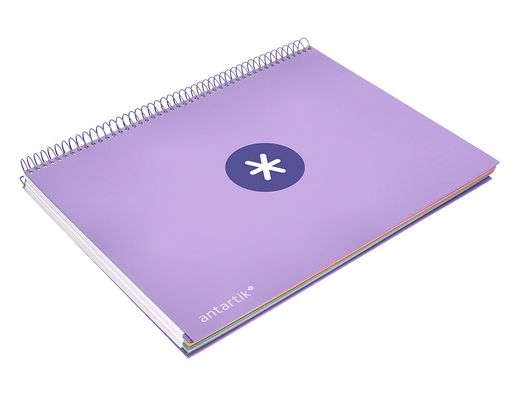 Cuaderno espiral liderpapel a4 micro antartik tapa forrada 120h 90 gr horizontal 5 banda4 taladros color lavanda