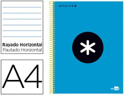 Cuaderno Espiral Liderpapel A4 Micro Antartik Tapa Forrada 120H 90 gr Horizontal 5 Bandas 4 Taladros Color Azul