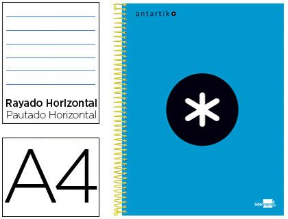 Cuaderno Espiral Liderpapel A4 Micro Antartik Tapa Forrada 120H 90 gr Horizontal 5 Bandas 4 Taladros Color Azul