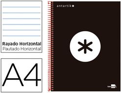 Cuaderno Espiral Liderpapel A4 Micro Antartik Tapa Forrada 120H 90 gr Horizontal 5 Bandas 4 Taladros Color Negro