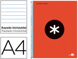 Cuaderno Espiral Liderpapel A4 Micro Antartik Tapa Forrada 120H 90 gr Horizontal 5 Bandas 4 Taladros Color Rojo