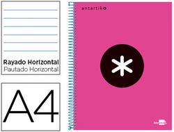 Cuaderno Espiral Liderpapel A4 Micro Antartik Tapa Forrada 120H 90 gr Horizontal 5 Bandas 4 Taladros Color Rosa