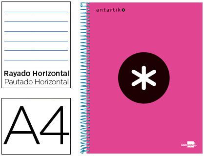 Cuaderno Espiral Liderpapel A4 Micro Antartik Tapa Forrada 120H 90 gr Horizontal 5 Bandas 4 Taladros Color Rosa