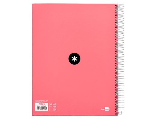 Cuaderno espiral liderpapel a4 micro antartik tapa forrada 120h 90 gr liso 5 bandas 4 taladros color coral
