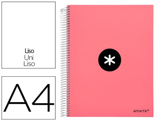 Cuaderno espiral liderpapel a4 micro antartik tapa forrada 120h 90 gr liso 5 bandas 4 taladros color coral