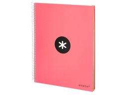 Cuaderno espiral liderpapel a4 micro antartik tapa forrada 120h 90 gr liso 5 bandas 4 taladros color coral