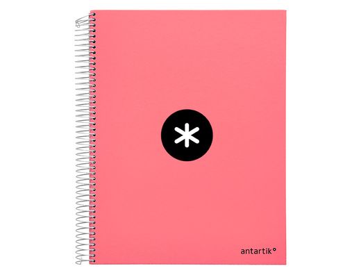 Cuaderno espiral liderpapel a4 micro antartik tapa forrada 120h 90 gr liso 5 bandas 4 taladros color coral