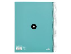 Cuaderno espiral liderpapel a4 micro antartik tapa forrada 120h 90 gr liso 5 bandas 4 taladros color menta
