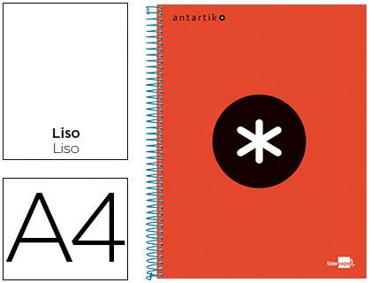 Cuaderno Espiral Liderpapel A4 Micro Antartik Tapa Forrada 120H 90 gr Liso con Bandas 4 Taladros Color Rojo