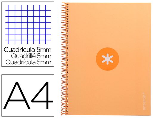Cuaderno espiral liderpapel a4 micro antartik tapa forrada 80h 90 gr cuadro 5mm 1 banda 4 taladros amarillo cl