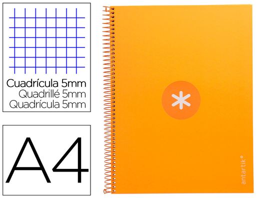 Cuaderno espiral liderpapel a4 micro antartik tapa forrada 80h 90 gr cuadro 5mm 1 banda 4 taladros mostaza